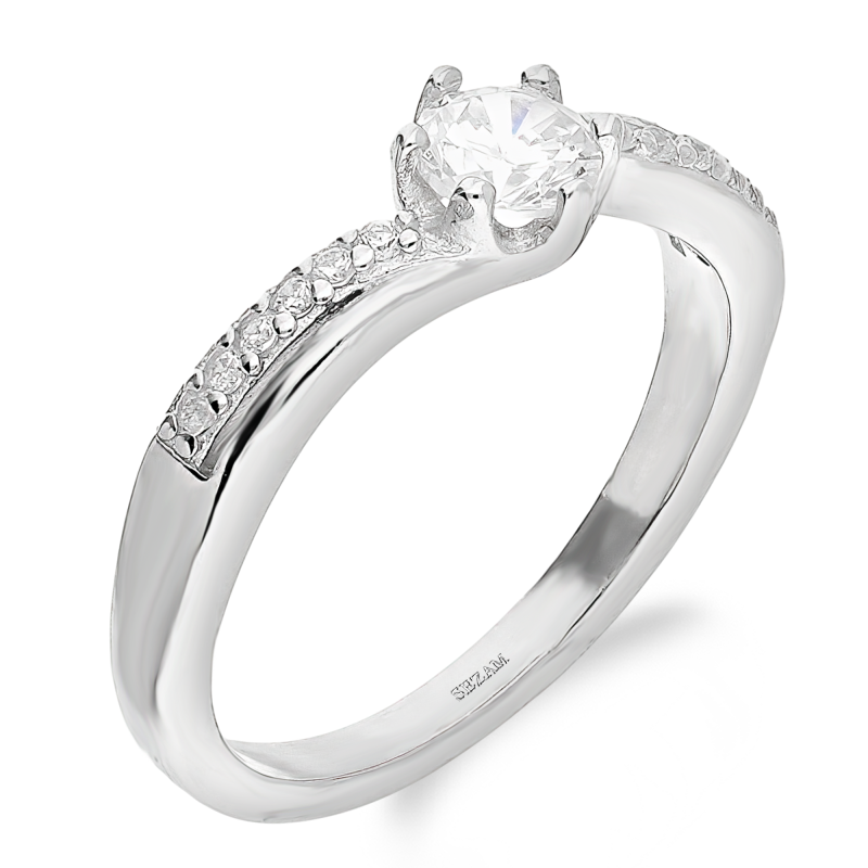 Pierścionek srebrny biała cyrkonia w sześciu łapkach AT701 próba 925