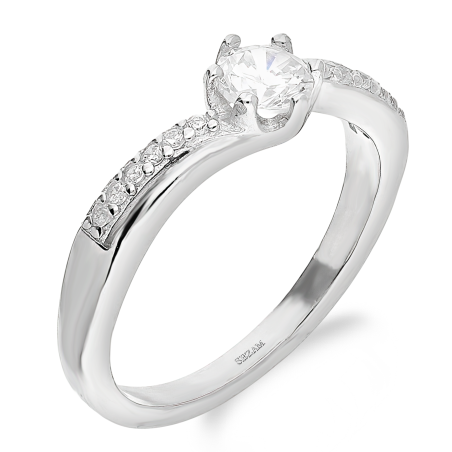 Pierścionek srebrny biała cyrkonia w sześciu łapkach AT701 próba 925