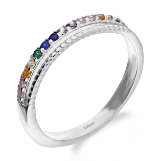 Pierścionek srebrny rząd kolorowych cyrkonii i sznur AT702 próba 925