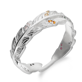 Pierścionek srebrny listki z kolorowymi cyrkoniami AT708 próba 925