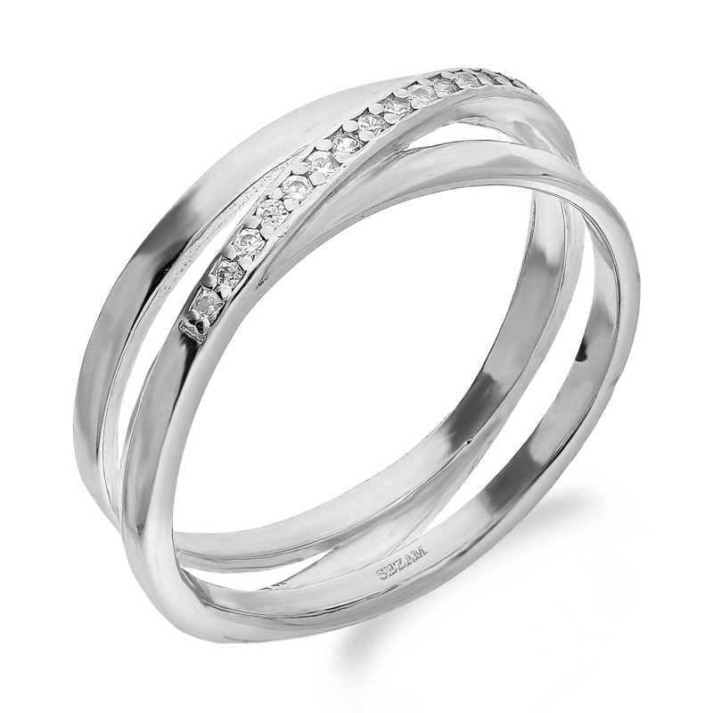 Srebrny pierścionek przeplatanka z cyrkoniami - JubilerSezam.pl