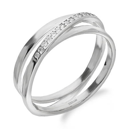 Srebrny pierścionek przeplatanka z cyrkoniami - JubilerSezam.pl