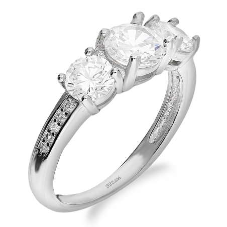 Pierścionek srebrny trzy białe cyrkonie w czterech łapkach AT712 próba 925