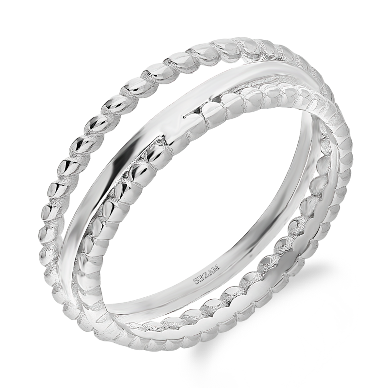 Pierścionek srebrny przeplatanka z kulkami bead AT714 próba 925