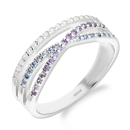 Pierścionek srebrny przeplatanka z kolorowymi cyrkoniami AT715 próba 925