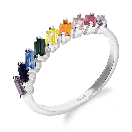 Pierścionek srebrny kolorowe prostokątne cyrkonie  AT717 próba 925