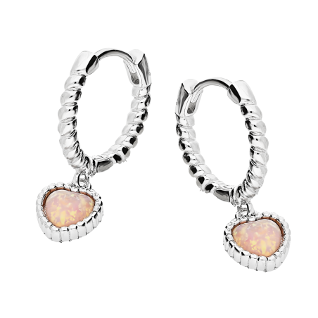 Kolczyki srebrne skręcane kółka i serce z opalem AT EANO8-1 próba 925