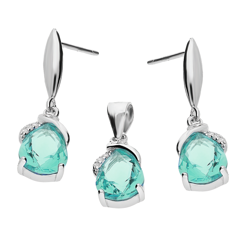 Srebrny Komplet Krople z Cyrkoniami - Kolczyki i Zawieszka - JubilerSezam.pl