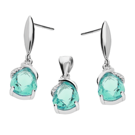 Srebrny Komplet Krople z Cyrkoniami - Kolczyki i Zawieszka - JubilerSezam.pl