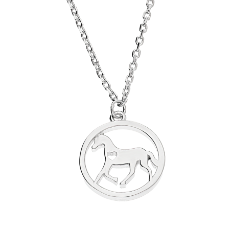 Naszyjnik srebrny koń z wyciętym sercem w kole/anker HS1711 próba 925