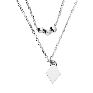 Naszyjnik srebrny gładkie kulki i romb/x2 anker HS1715 próba 925