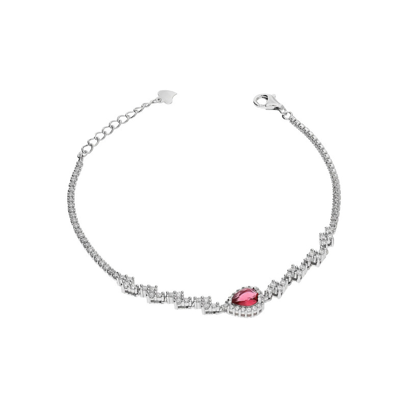 Bransoleta srebrna kropla fuksja i białe cyrkonie HS1439 fuksja próba 925