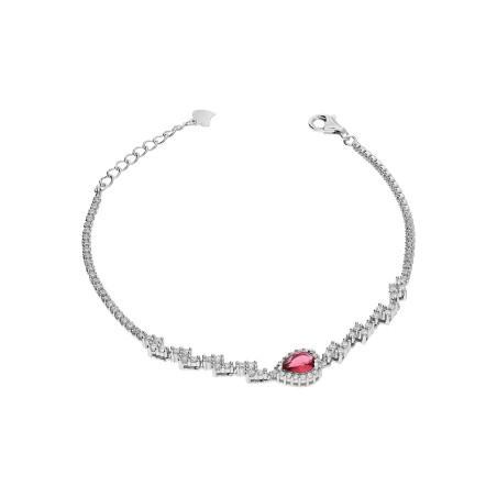 Bransoleta srebrna kropla fuksja i białe cyrkonie HS1439 fuksja próba 925