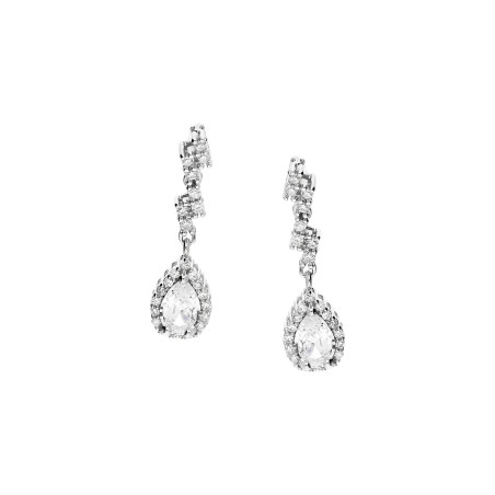 Kolczyki srebrne kropla i rząd białych cyrkonii/sztyft HS1439 próba 925