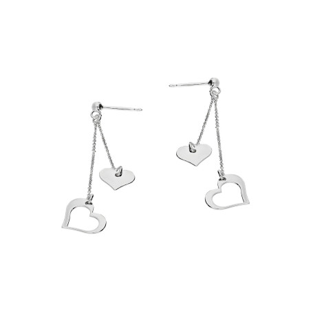 Kolczyki srebrne serce ramka i serce blask na łańcuszkach anker/sztyft M3-088 ROD próba 925