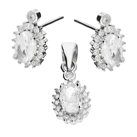 Komplet srebrny kolczyki i zawieszka owalna biała cyrkonia HS1736 próba 925