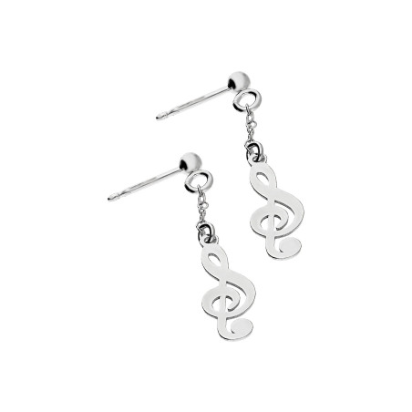 Kolczyki srebrne klucz wiolinowy na łańcuszku rolo/sztyft M3-135 ROD próba 925