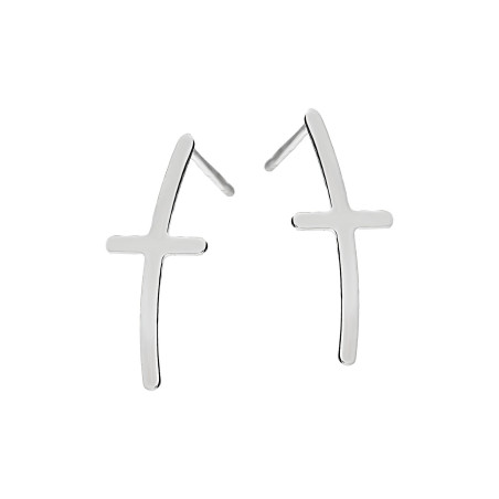 Kolczyki srebrne pochylony gładki krzyżyk/sztyft M3-139 ROD próba 925