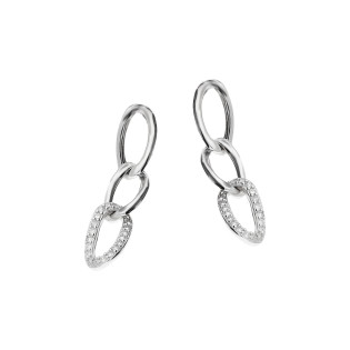 Kolczyki srebrne łańcuch gładki i z cyrkoniami/sztyft M3-140 ROD próba 925