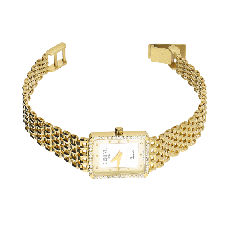 Zegarek złoty z prostokątną tarczą z cyrkoniami MI G398713 próba 585