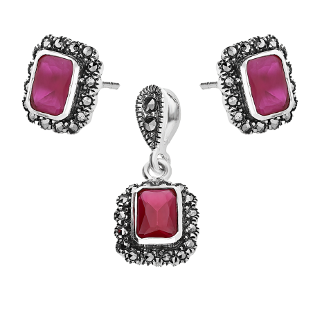 Srebrny Komplet Kolczyki i Zawieszka Markiza pr. 925 - JubilerSezam.pl