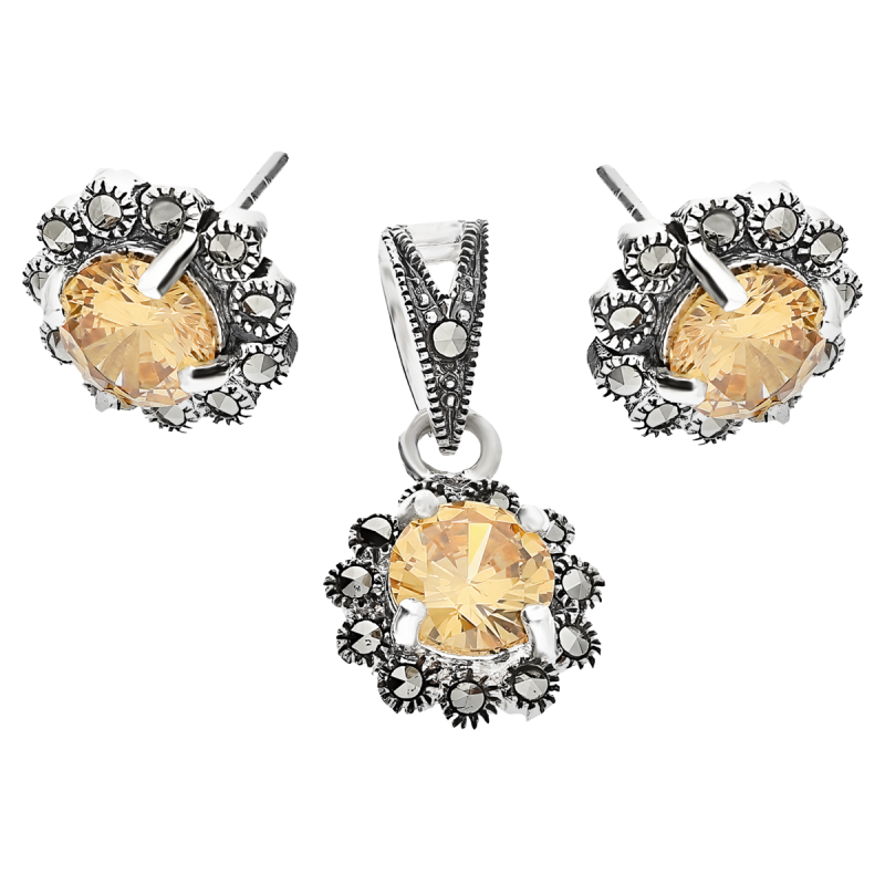 Srebrny Komplet Biżuterii z Zultanitem - Kolczyki i Zawieszka - JubilerSezam.pl