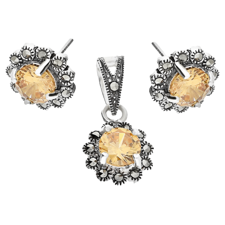 Komplet srebrny kolczyki i zawieszka markiza kwiat z zultanitem HS1752 próba 925