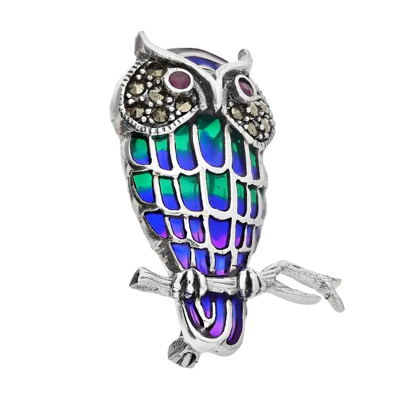 Broszka srebrna sowa z witrażem z kolekcji Zahira nr SR 229