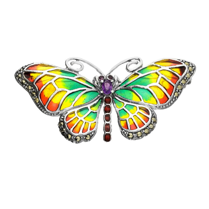 Broszka srebrna ZAHIRA motyl z kolorowym witrażem SR 403 próba 925