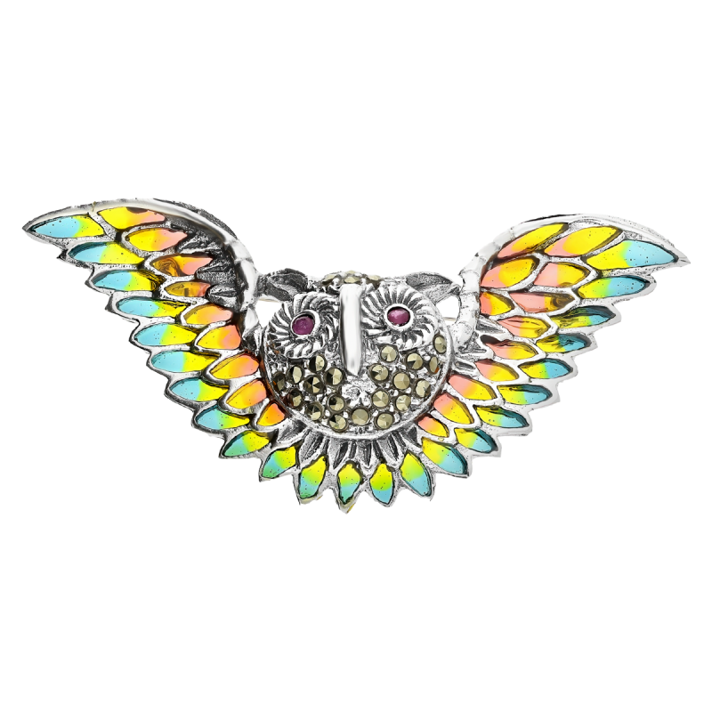 Broszka srebrna ZAHIRA sowa z skrzydłami SR 404 próba 925