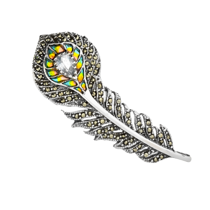 Broszka srebrna ZAHIRA pawie pióro SR 407 próba 925
