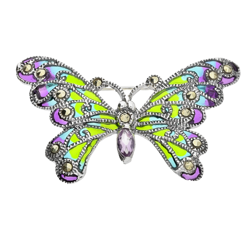 Broszka srebrna ZAHIRA motyl z kolorowym witrażem SR 409 próba 925