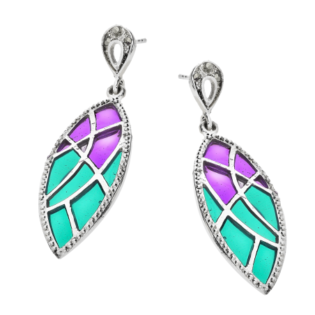 Kolczyki srebrne ZAHIRA łezka z witrażem/sztyft SR 410 próba 925