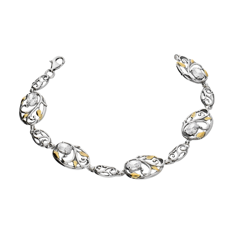 Bransoleta srebrna ażurowe owale z cyrkoniamii listkami TB 03473-03470 próba 925