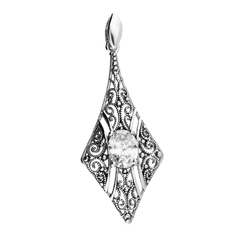 Zawieszka srebrna ażurowy deltoid z cyrkonią TB 07390-07389 próba 925