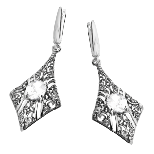 Kolczyki srebrne ażurowy deltoid z cyrkonią/ang.zap. TB 07390-07389-1 próba 925