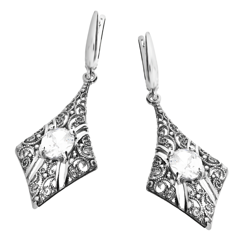 Kolczyki srebrne ażurowy deltoid z cyrkonią/ang.zap. TB 07390-07389-1 próba 925