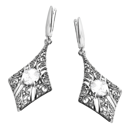 Kolczyki srebrne ażurowy deltoid z cyrkonią/ang.zap. TB 07390-07389-1 próba 925