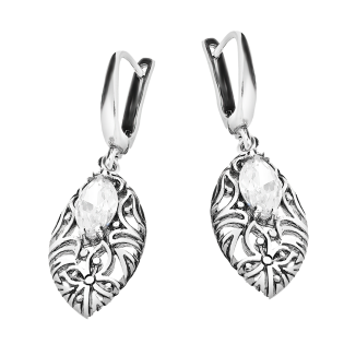 Srebrne Kolczyki Ażurowa Łezka z Cyrkonią - JubilerSezam.pl