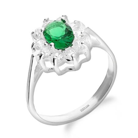 Pierścionek srebrny owalna markiza z zieloną cyrkonią TB 09038-09042 próba 925
