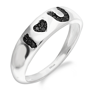 Pierścionek srebrny I Love You z czarnymi cyrkoniami TB 09151 cyr.czarna próba 925