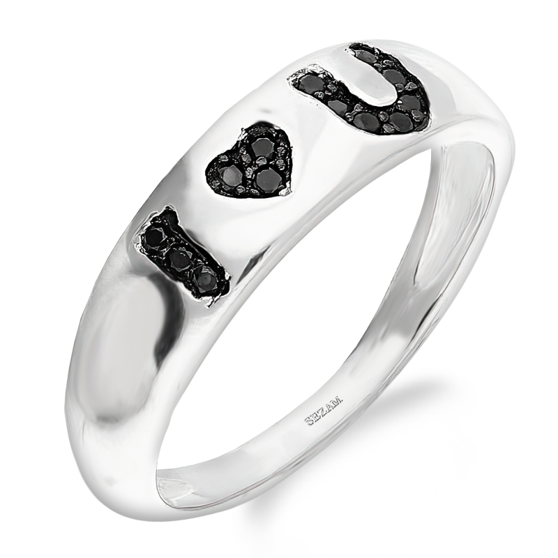 Pierścionek srebrny I Love You z czarnymi cyrkoniami TB 09151 cyr.czarna próba 925