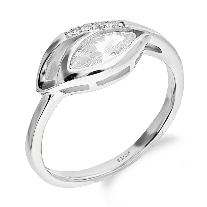 Pierścionek srebrny łezka i białe cyrkonie obok TB 17190 próba 925