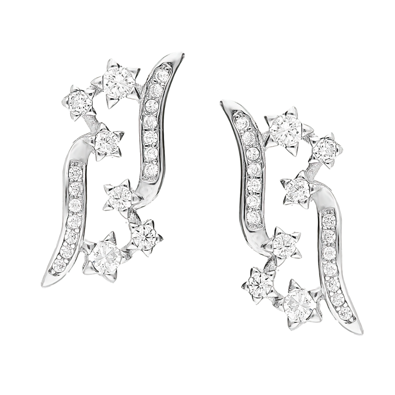 Kolczyki srebrne gwiazdki i fale z cyrkoniami/sztyft TB 18474 próba 925