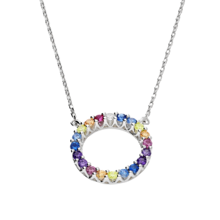 Naszyjnik srebrny koło z kolorowymi cyrkoniami/anker TB 18530 próba 925