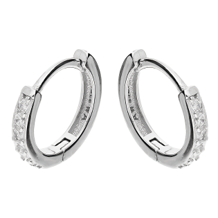 Kolczyki srebrne kółko z białymi cyrkoniami/zatrzask AT680 próba 925