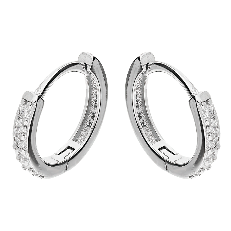 Kolczyki srebrne kółko z białymi cyrkoniami/zatrzask AT680 próba 925