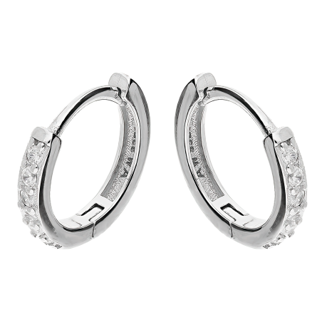 Kolczyki srebrne kółko z białymi cyrkoniami/zatrzask AT680 próba 925