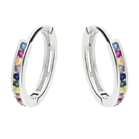 Kolczyki srebrne kółka 15 mm z kolorowymi cyrkoniami AT718-1 próba 925