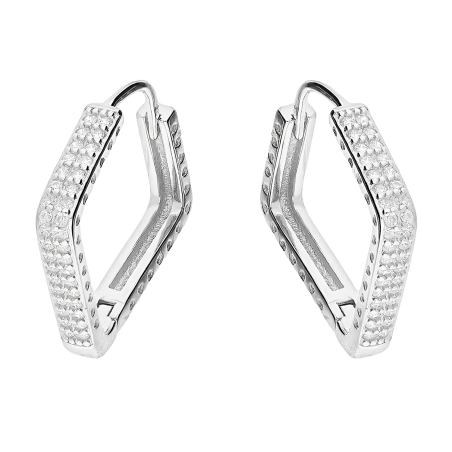 Kolczyki srebrne kwadrat z dwoma rzędami cyrkonii/zatrzask AT719 próba 925